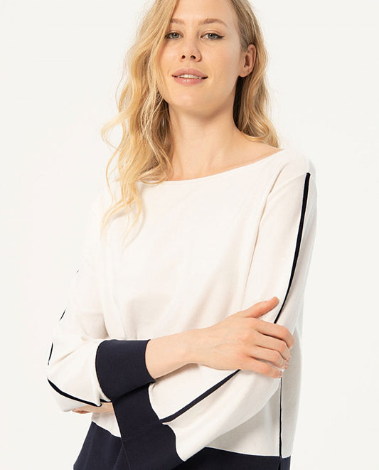 Jersey con manga larga y detalle a contraste Blanco