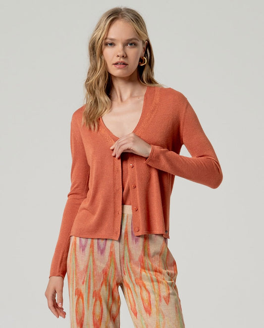 Cardigan cuello pico abotonado Teja