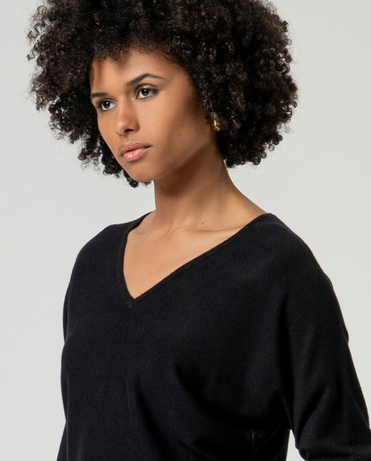 Jersey escote pico manga murciélago Negro