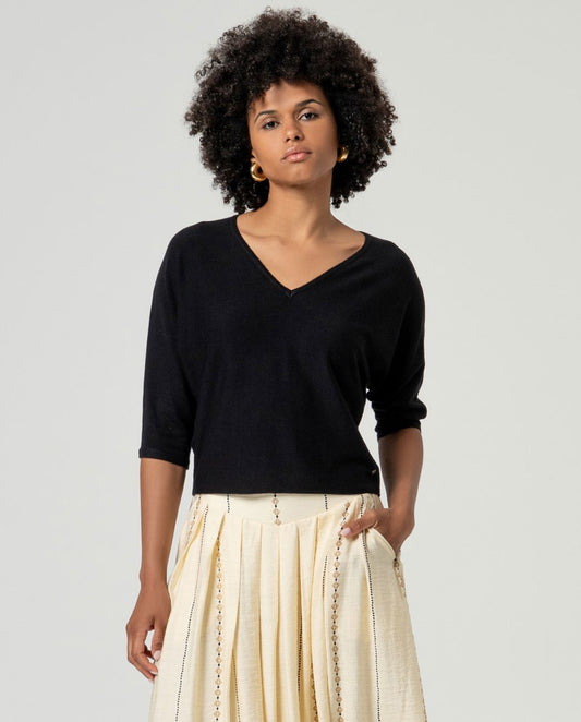 Jersey escote pico manga murciélago Negro
