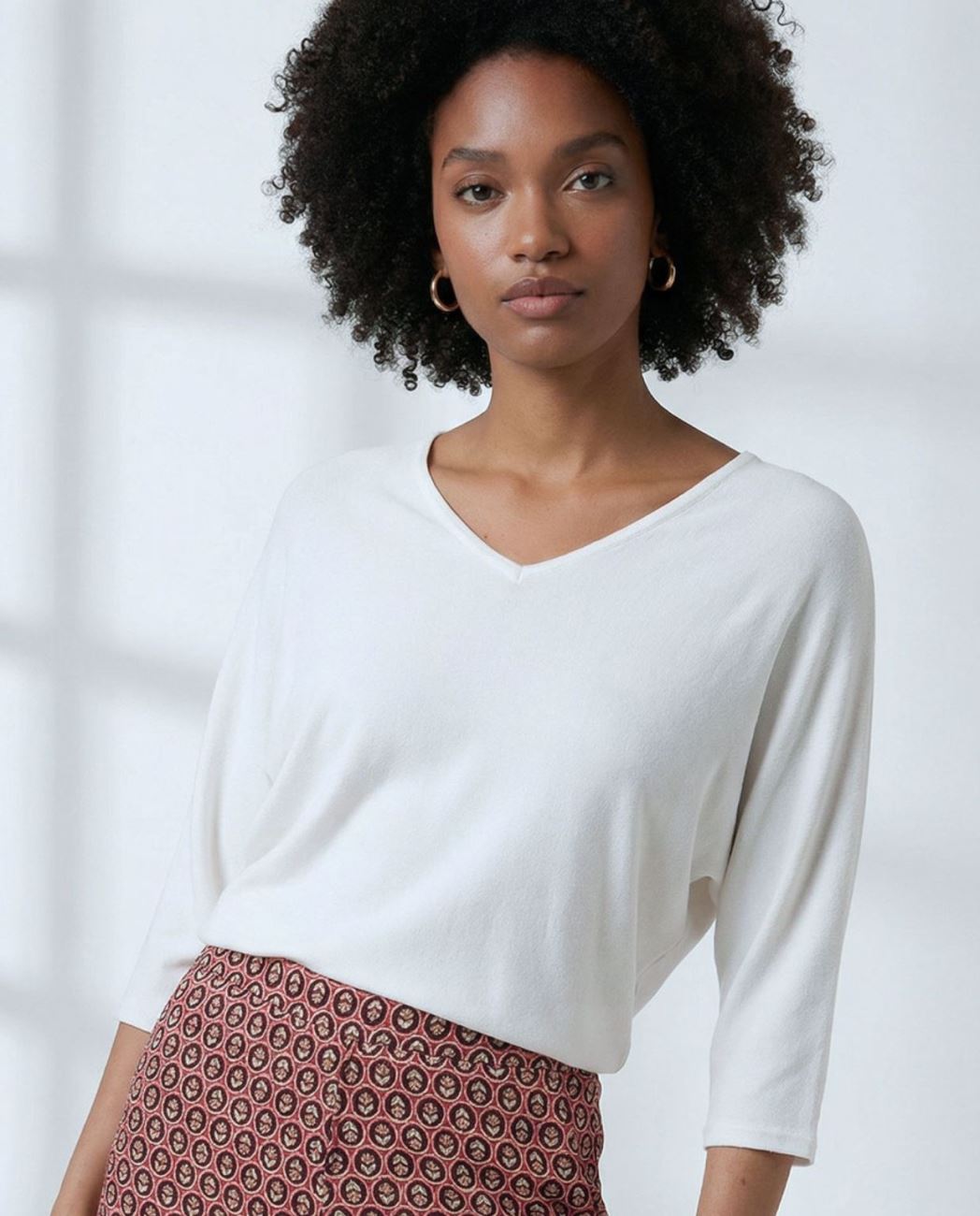 Jersey escote pico manga murciélago Blanco