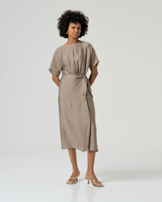 Vestido midi con falda pareo Beige Surkana