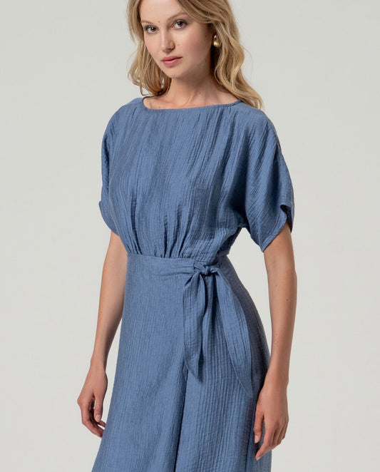 Vestido midi con falda pareo azul acero Surkana