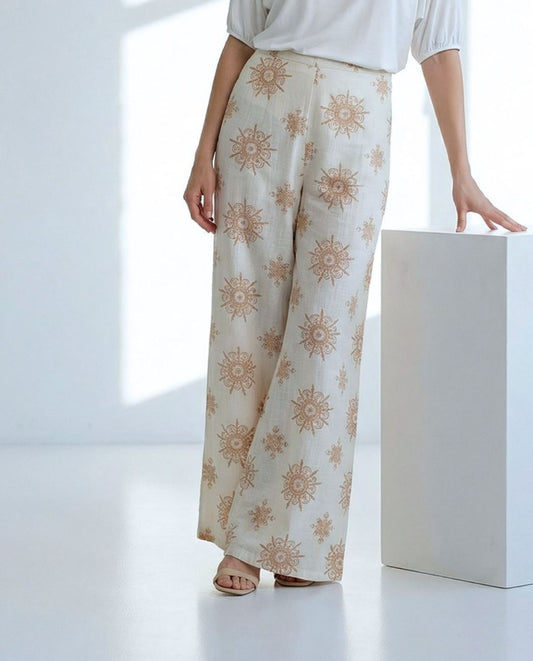 Pantalón ancho crudo estampado dorado Surkana