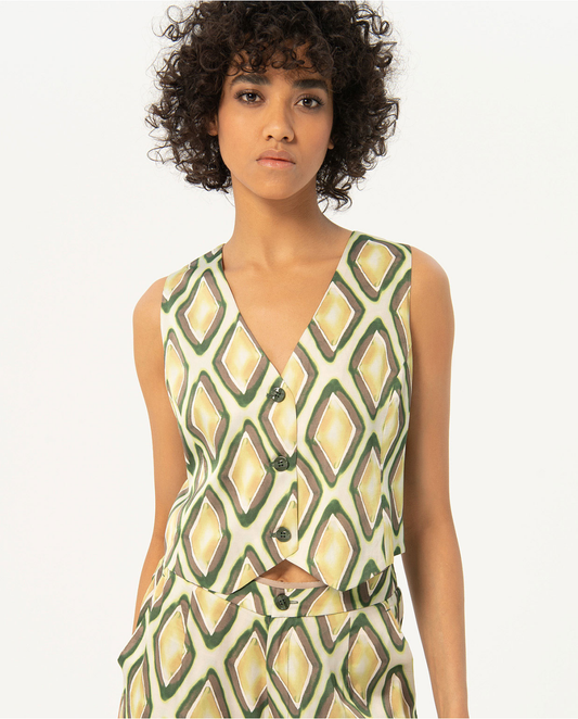 Chaleco corto satén verde Surkana