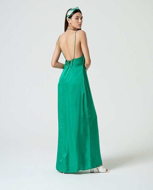 Vestido tirante finos, escote pico Verde Billar Surkana