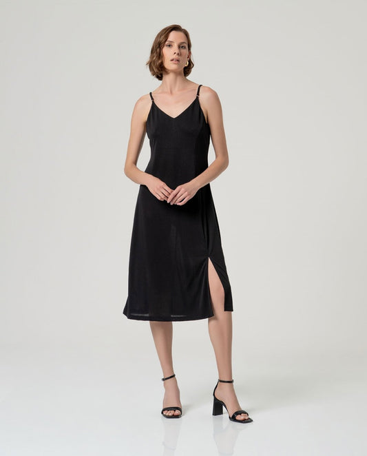 Vestido midi de tirantes con abertura Negro Surkana