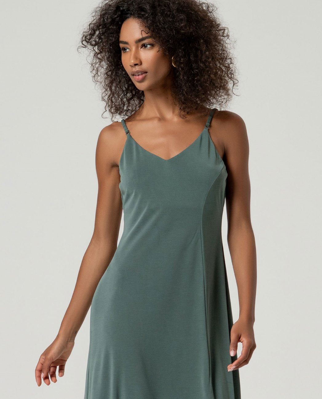 Vestido midi de tirantes con abertura Verde Botella
