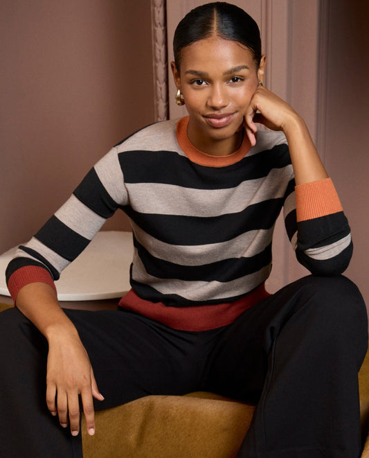 Jersey cuello redondo rayas gris negro Surkana