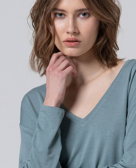 Camiseta amplia con escote de pico Azul celeste Surkana