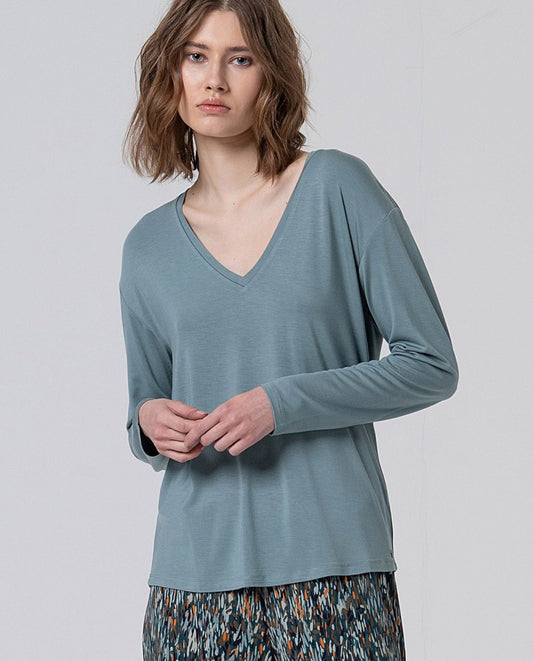 Camiseta amplia con escote de pico Azul celeste Surkana