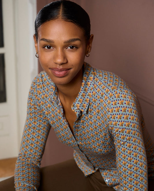 Camisa estampado flor azul Surkana