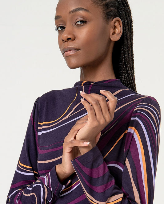 Vestido midi entallado en cintura , cuello perkins Morado Surkana