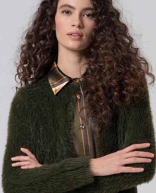 Chaqueta tricot con efecto pelo verde Surkana