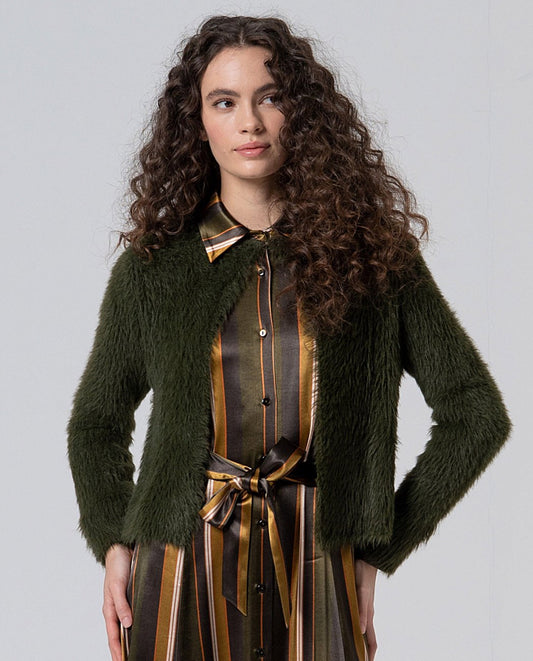 Chaqueta tricot con efecto pelo verde Surkana