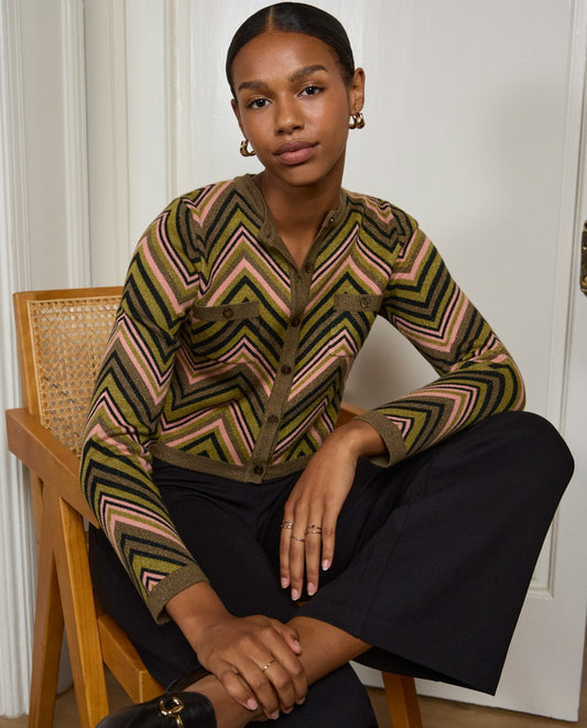 Chaqueta punto zig zag verde Surkana