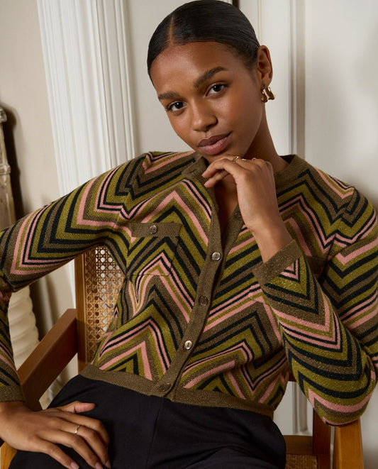 Chaqueta punto zig zag verde Surkana