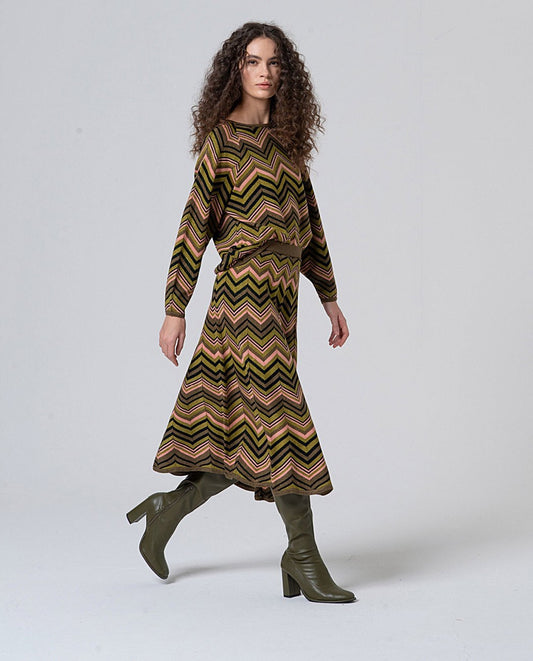 Falda midi punto zig zag verde Surkana