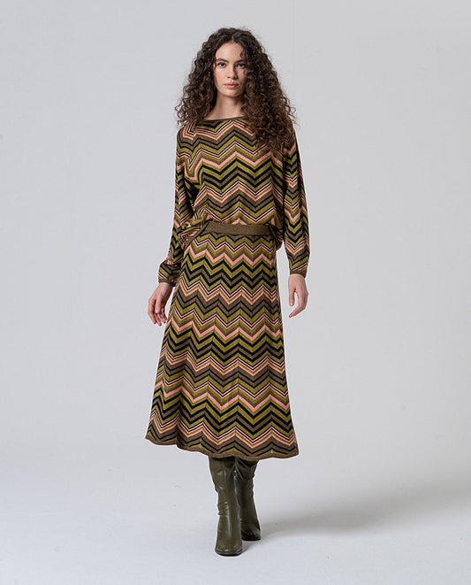 Falda midi punto zig zag verde Surkana