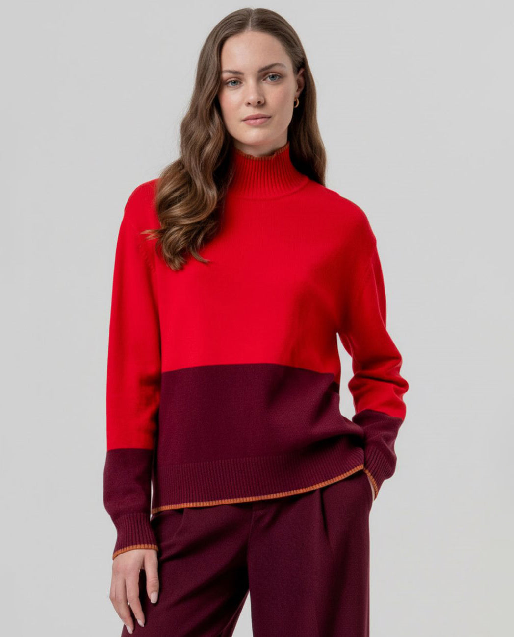 Jersey cuello perkins con contrastes Rojo Surkana