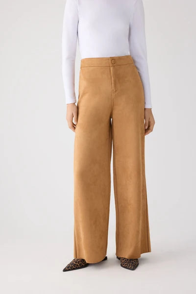 Pantalón ancho efecto ante camel