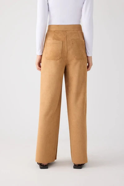 Pantalón ancho efecto ante camel