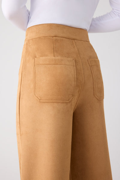 Pantalón ancho efecto ante camel
