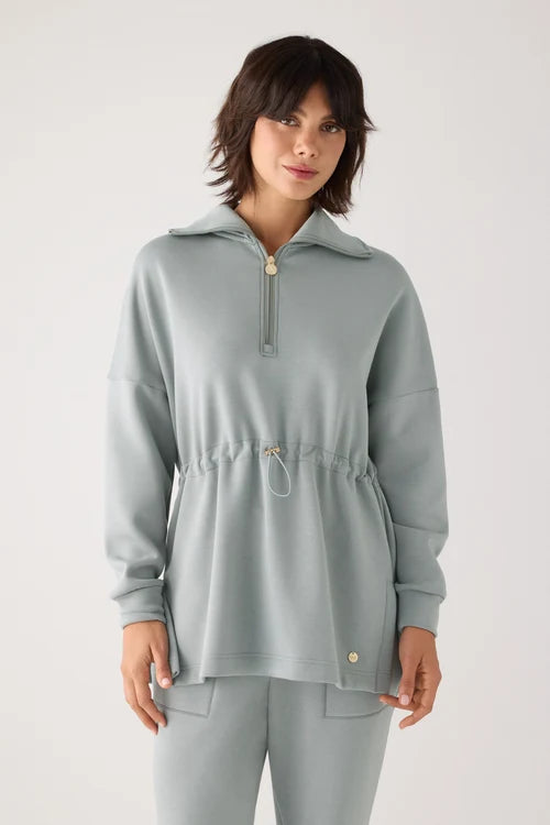 Sudadera larga afelpada con cremallera y cintura ajustable azul