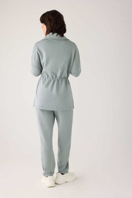 Sudadera larga afelpada con cremallera y cintura ajustable azul