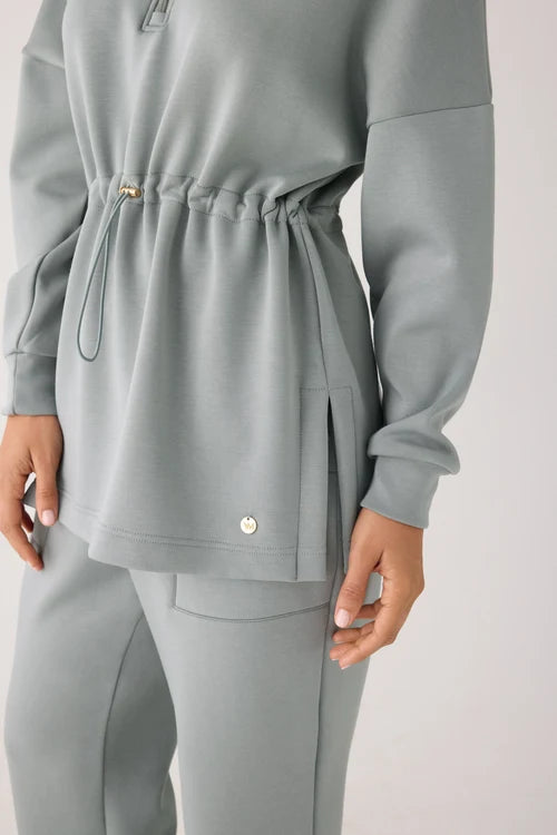 Sudadera larga afelpada con cremallera y cintura ajustable azul