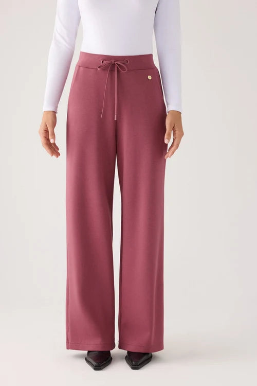 Pantalones rectos afelpados tiro alto y cintura ajustable rosa