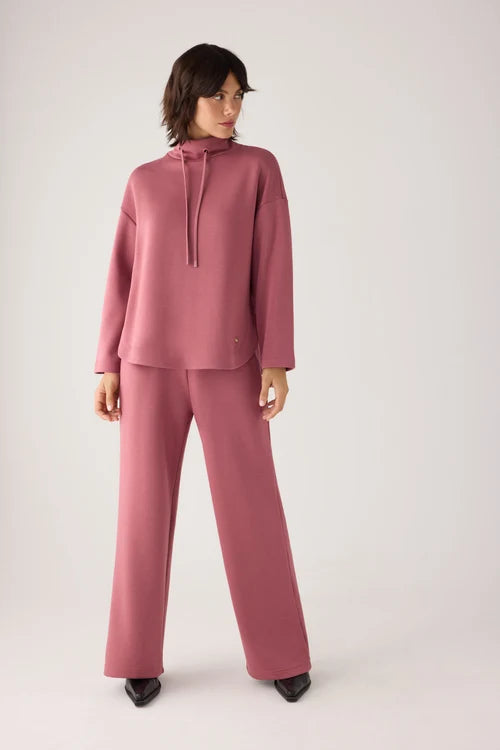 Pantalones rectos afelpados tiro alto y cintura ajustable rosa