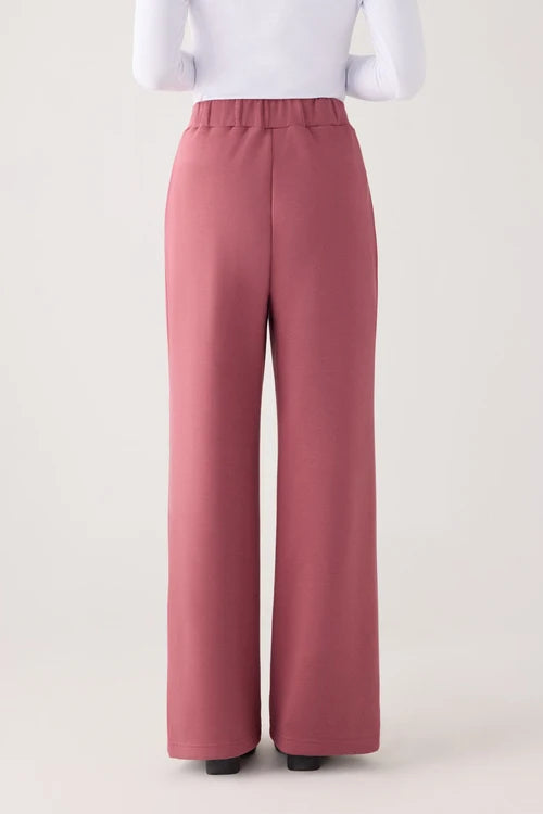 Pantalones rectos afelpados tiro alto y cintura ajustable rosa