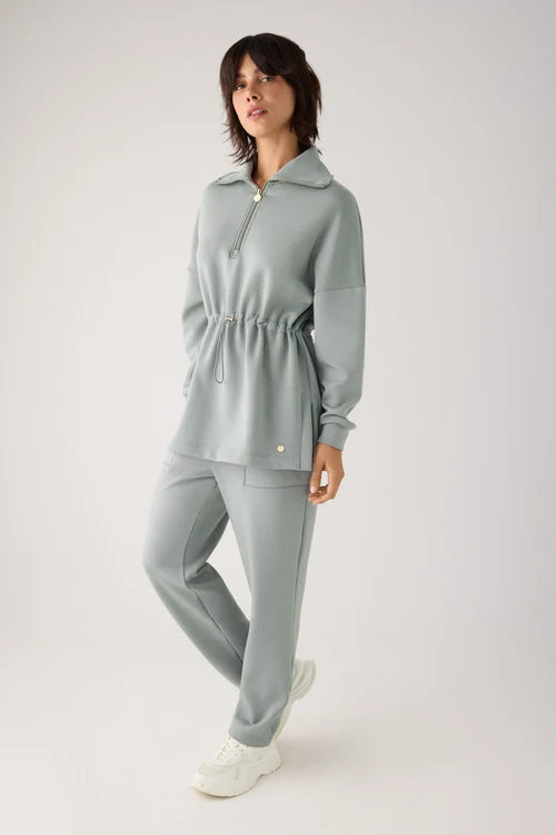 Sudadera larga afelpada con cremallera y cintura ajustable azul