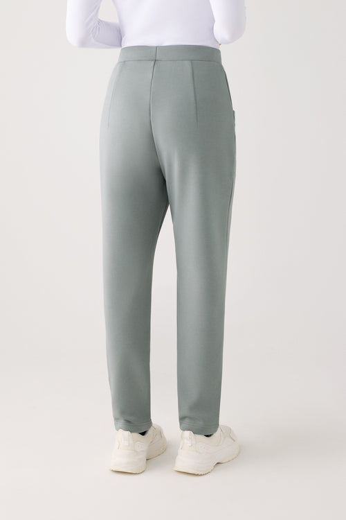 Pantalones slim afelpados tiro alto con bolsillos azul