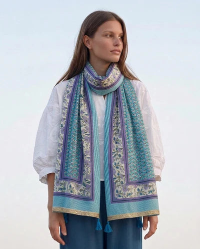 Pañuelo fular pareo estampado azul Luna Llena