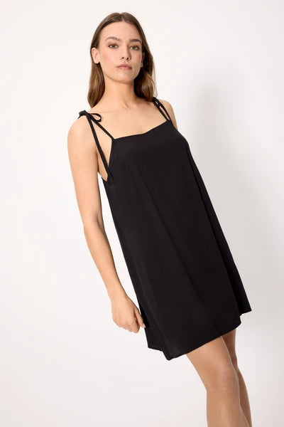 Vestido corto tirantes anudados negro