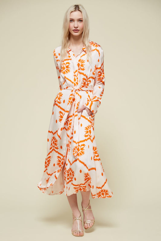 Vestido camisero étnico blanco naranja Van dos