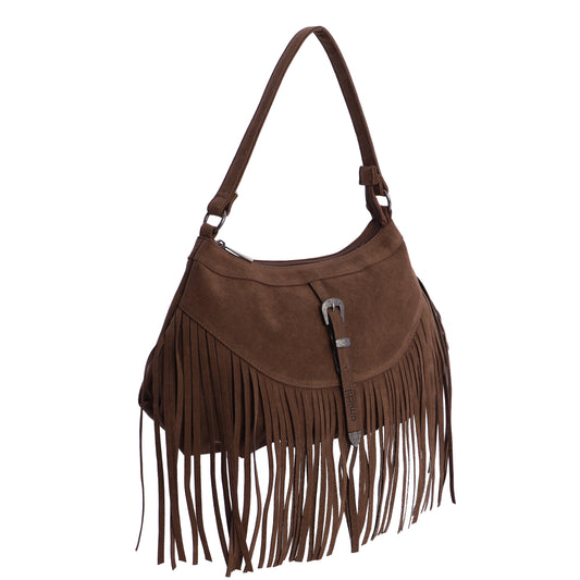 Bolso hombro flecos chocolate amichi