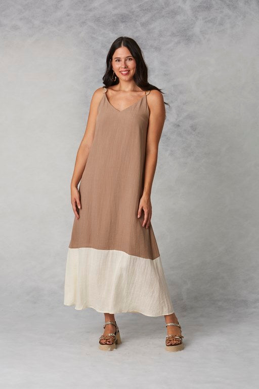 Vestido bicolor piedras tirantas