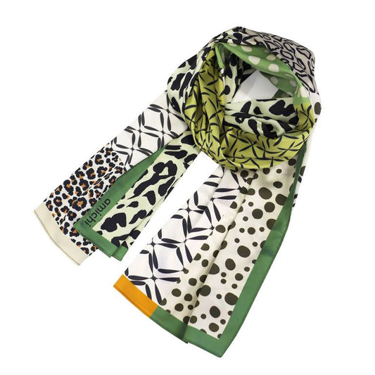 Pañuelo print verde y naranja Amichi