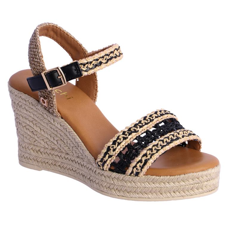 Sandalia de cuña beige negra Amichi