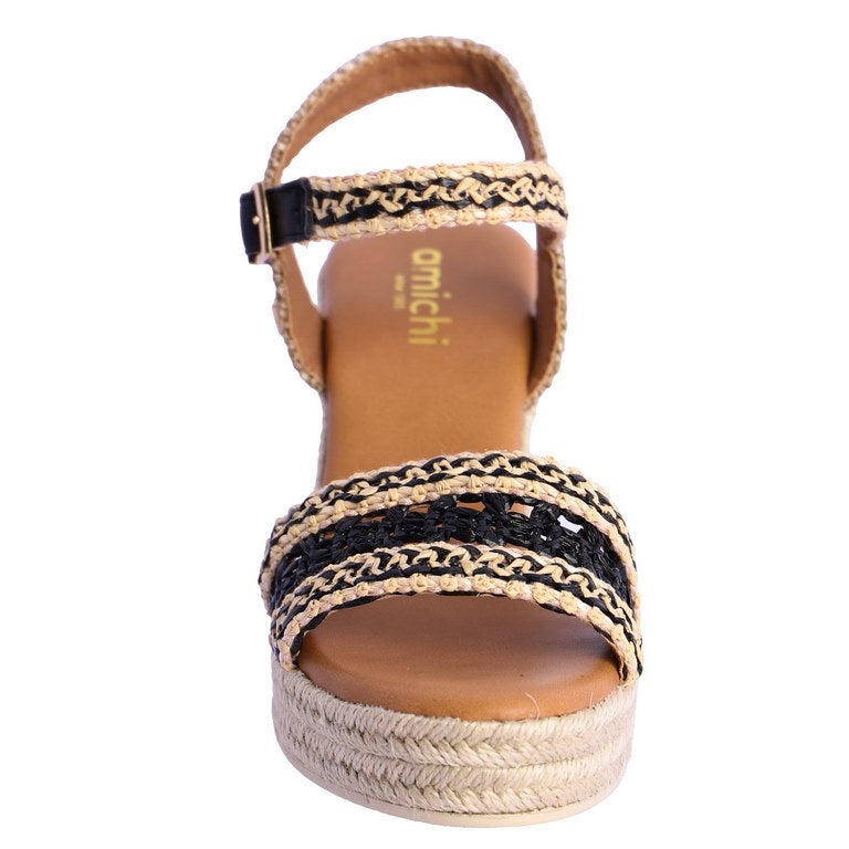 Sandalia de cuña beige negra Amichi