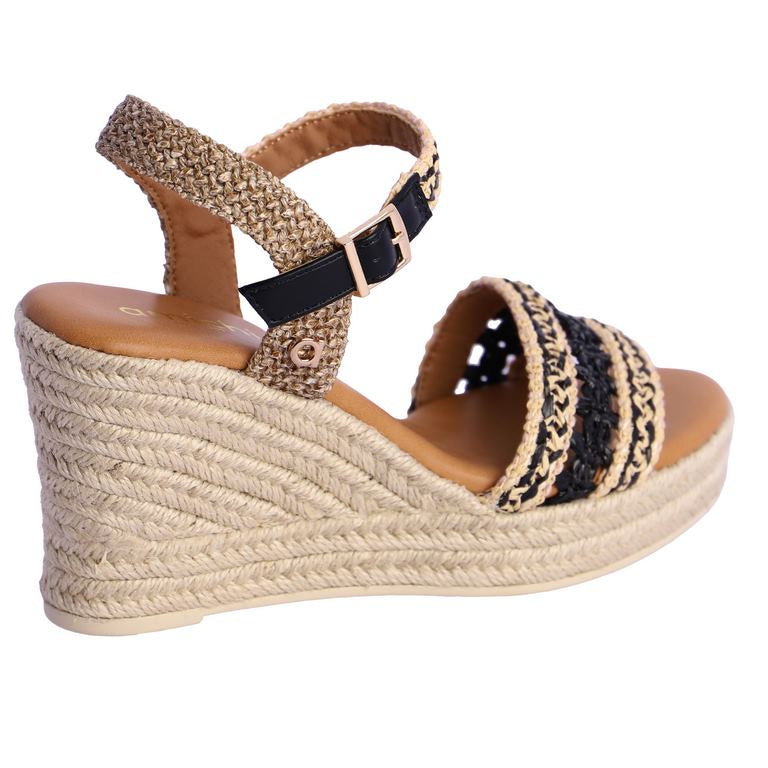 Sandalia de cuña beige negra Amichi