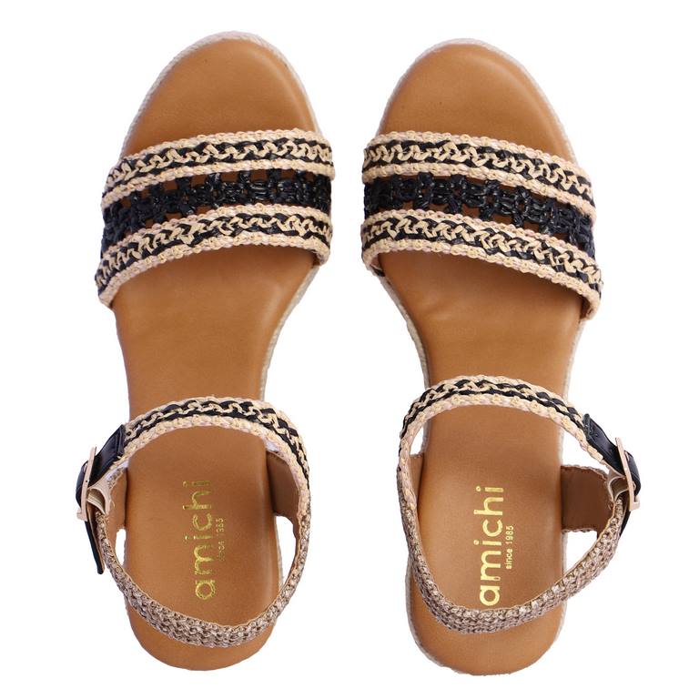 Sandalia de cuña beige negra Amichi