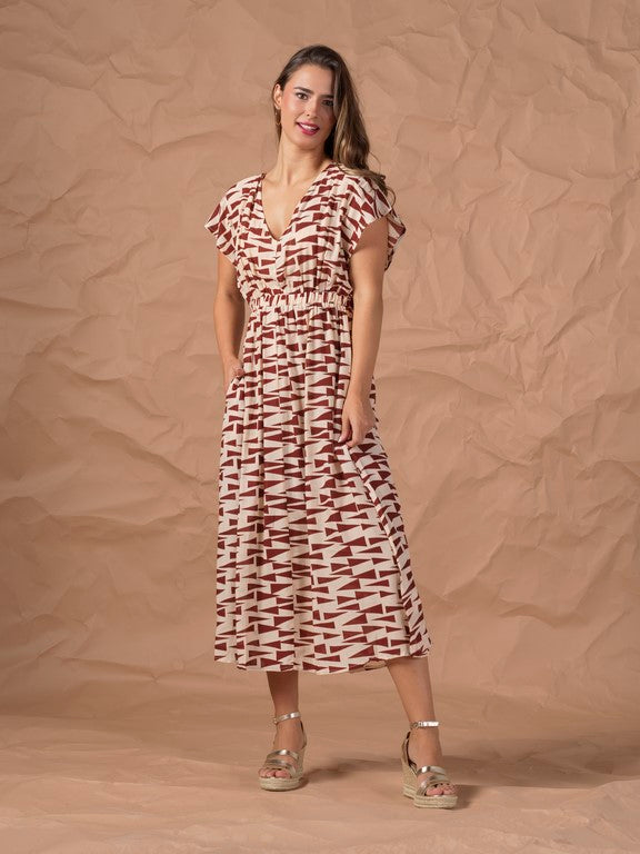 Vestido largo estampado étnico rojo