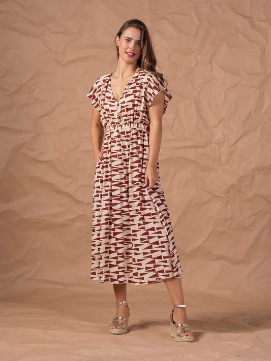 Vestido largo estampado étnico rojo