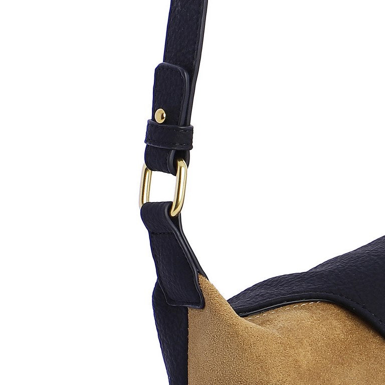 Bolso hombro combinado negro camel