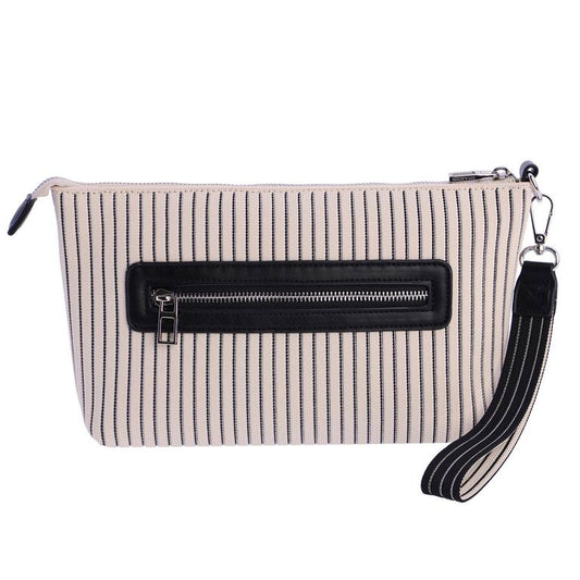 Bolso mano rayas beige negro don algodon