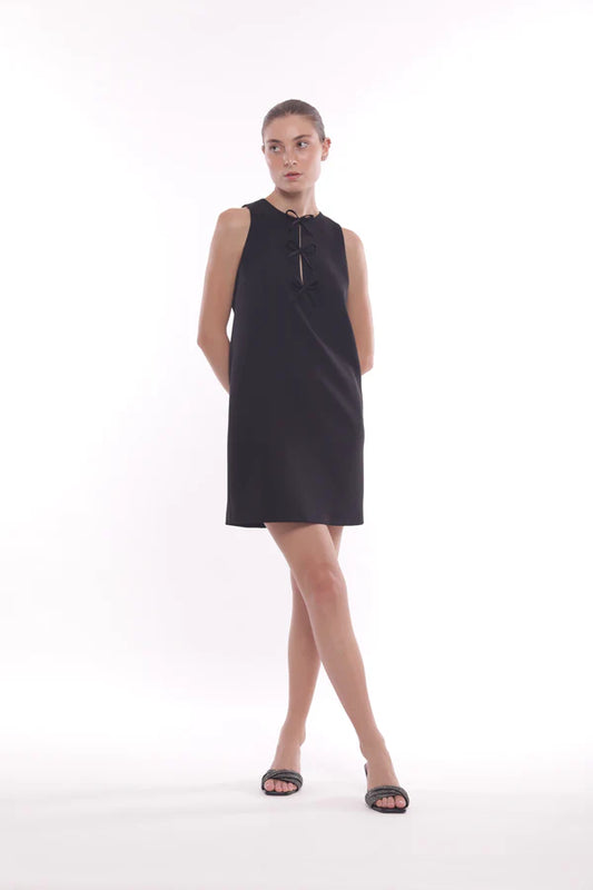 Vestido corto negro lazo parte delantera Mimi-Mua
